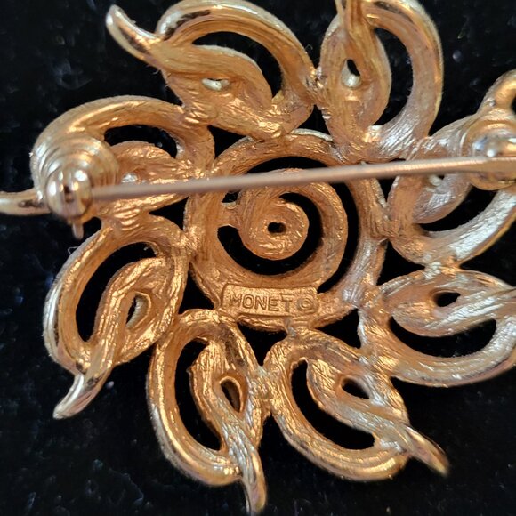 Gold-Tone Swirl Pin Marked Monet. 1-5/8" Wide. Like New Condition - Picture 2 of 4